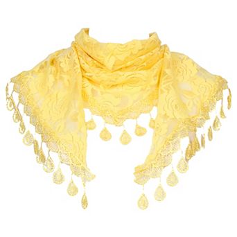 Lace Rose Floral Mantilla Scarves for Women Tassel Mesh Triangle Shawl