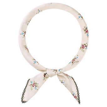 Women's Floral Printed Scarves Flowers Lace Trim Square Headscarf Neckerchief