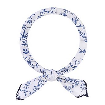 Women's Floral Printed Scarves Flowers Lace Trim Square Headscarf Neckerchief
