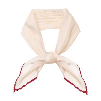 Women's Pleated Chiffon Scarves Contrast Color Trim Semi Sheer Neck Scarf Neckerchief
