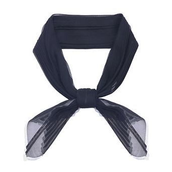 Women's Pleated Chiffon Scarves Contrast Color Trim Semi Sheer Neck Scarf Neckerchief