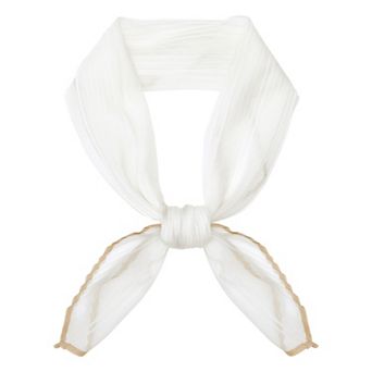 Women's Pleated Chiffon Scarves Contrast Color Trim Semi Sheer Neck Scarf Neckerchief