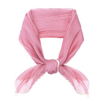 Women's Pleated Chiffon Scarves Contrast Color Trim Semi Sheer Neck Scarf Neckerchief