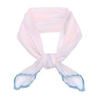 Women's Pleated Chiffon Scarves Contrast Color Trim Semi Sheer Neck Scarf Neckerchief