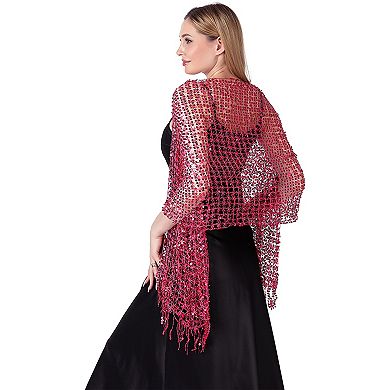 Women's Sequin Shawls and Wraps Fringed Sparkly Dressy Scarf for Wedding Party