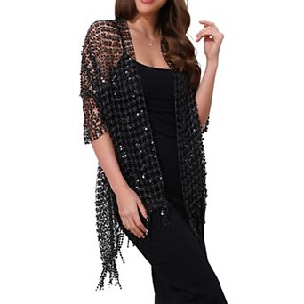 Women's Sequin Shawls and Wraps Fringed Sparkly Dressy Scarf for Wedding Party
