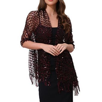Women's Sequin Shawls and Wraps Fringed Sparkly Dressy Scarf for Wedding Party