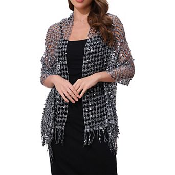 Women's Sequin Shawls and Wraps Fringed Sparkly Dressy Scarf for Wedding Party