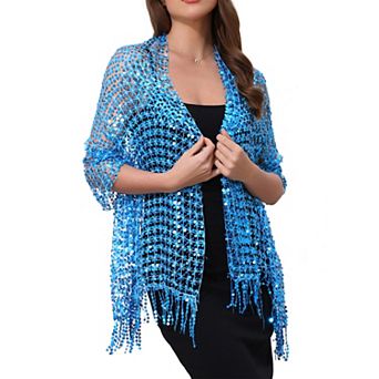 Women's Sequin Shawls and Wraps Fringed Sparkly Dressy Scarf for Wedding Party