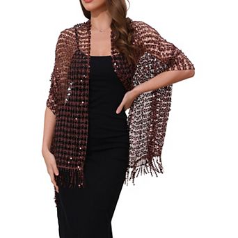Women's Sequin Shawls and Wraps Fringed Sparkly Dressy Scarf for Wedding Party