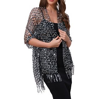 Women's Sequin Shawls and Wraps Fringed Sparkly Dressy Scarf for Wedding Party