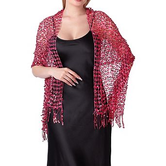 Women's Sequin Shawls and Wraps Fringed Sparkly Dressy Scarf for Wedding Party