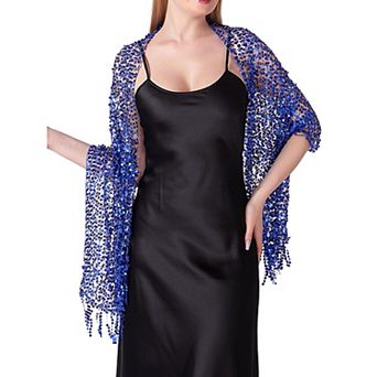 Women's Sequin Shawls and Wraps Fringed Sparkly Dressy Scarf for Wedding Party