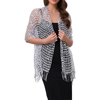 Women's Sequin Shawls and Wraps Fringed Sparkly Dressy Scarf for Wedding Party