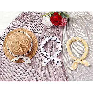 Women's Heart Printed Scarf Lace Trim Square Headscarf Neckerchief