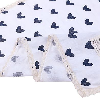 Women's Heart Printed Scarf Lace Trim Square Headscarf Neckerchief