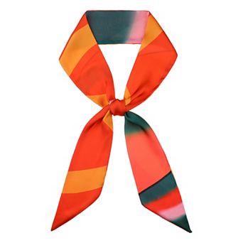 Women's Striped Printed Skinny Long Scarves Satin Silky Neck Scarf Ribbon
