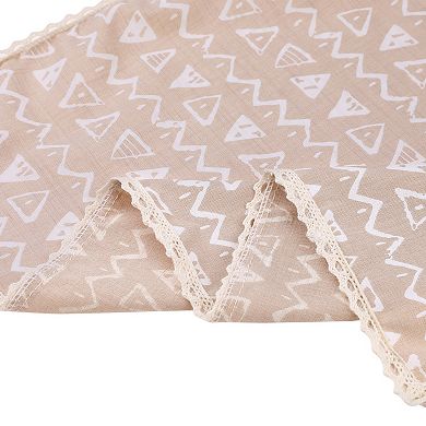 Women's Geometric Printed Linen Scarves Lace Trim Square Headscarf Neckerchief