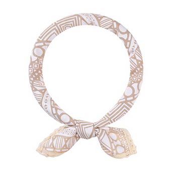 Women's Geometric Printed Linen Scarves Lace Trim Square Headscarf Neckerchief