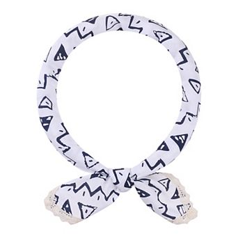 Women's Geometric Printed Linen Scarves Lace Trim Square Headscarf Neckerchief