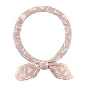Women's Geometric Printed Linen Scarves Lace Trim Square Headscarf Neckerchief