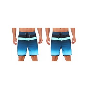 2 Packs Men's Summer Drawstring Elastic Waist Color Block Beach Shorts