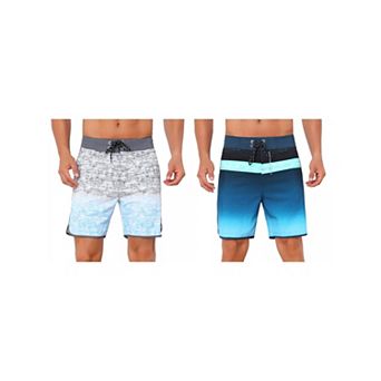 2 Packs Men's Summer Drawstring Elastic Waist Color Block Beach Shorts