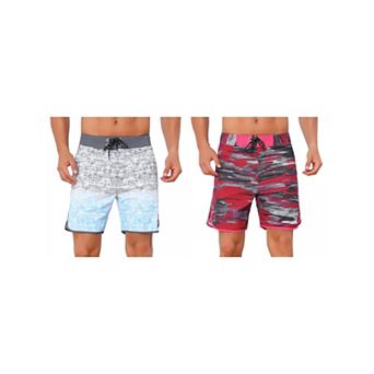 2 Packs Men's Summer Drawstring Elastic Waist Color Block Beach Shorts