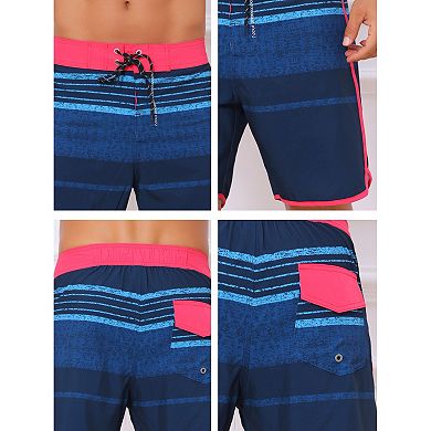2 Packs Men's Summer Drawstring Waist Color Block Striped Board Shorts