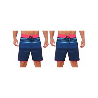 2 Packs Men's Summer Drawstring Waist Color Block Striped Board Shorts