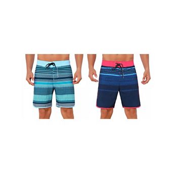 2 Packs Men's Summer Drawstring Waist Color Block Striped Board Shorts