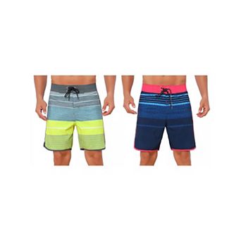 2 Packs Men's Summer Drawstring Waist Color Block Striped Board Shorts