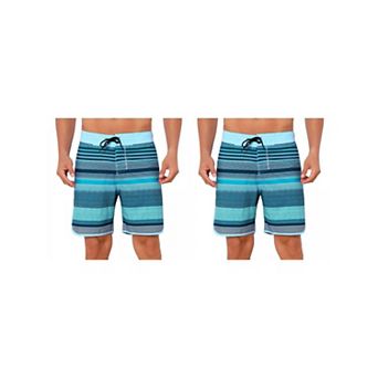 2 Packs Men's Summer Drawstring Waist Color Block Striped Board Shorts