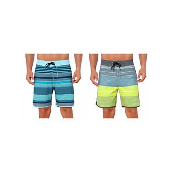 2 Packs Men's Summer Drawstring Waist Color Block Striped Board Shorts
