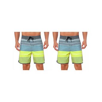 2 Packs Men's Summer Drawstring Waist Color Block Striped Board Shorts
