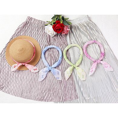 Women's Bow Printed Blended Cotton Scarves Small Square Headscarf Neckerchief