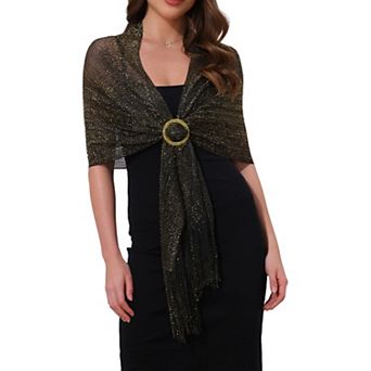 Women's Shawls and Wraps Sparkly Shiny Shimmer Dressy with Buckle
