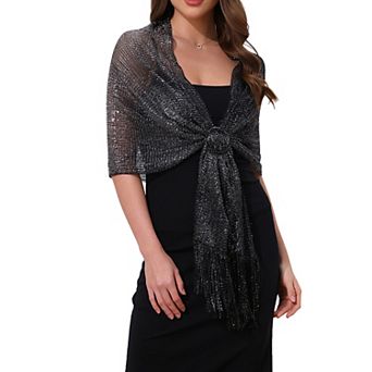 Women's Shawls and Wraps Sparkly Shiny Shimmer Dressy with Buckle