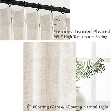Great Ambitions 96" Pinch Pleated Linen Curtains - Light Filtering Boho Drapes with Hooks & Rings