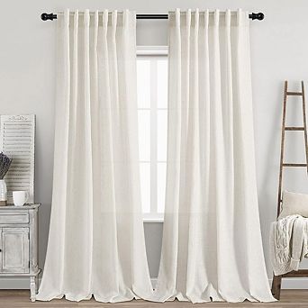 Great Ambitions 96" Ivory Linen Curtains - Semi Sheer Light Filtering Back Tab, 2 Panels