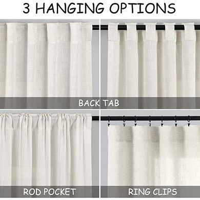 Great Ambitions 96" Ivory Linen Curtains - Semi Sheer Light Filtering Back Tab, 2 Panels