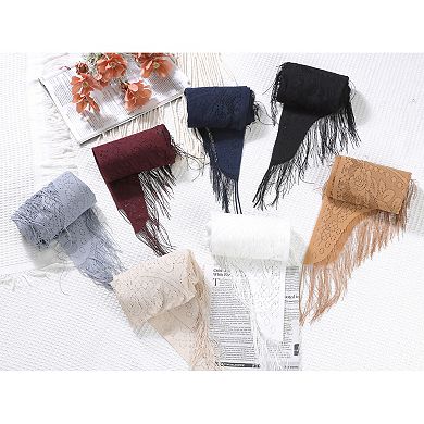 Lace Mesh Fringe Triangle Scarves for Women with Tassels Wedding Formal Party