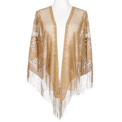 Lace Mesh Fringe Triangle Scarves for Women with Tassels Wedding Formal Party