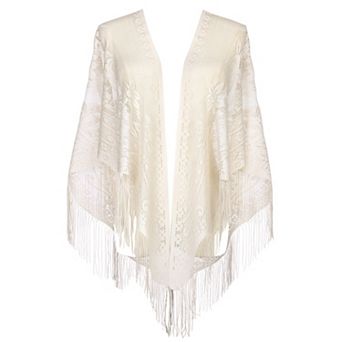 Lace Mesh Fringe Triangle Scarves for Women with Tassels Wedding Formal Party