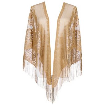 Lace Mesh Fringe Triangle Scarves for Women with Tassels Wedding Formal Party
