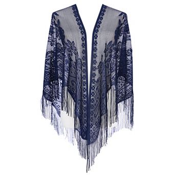 Lace Mesh Fringe Triangle Scarves for Women with Tassels Wedding Formal Party
