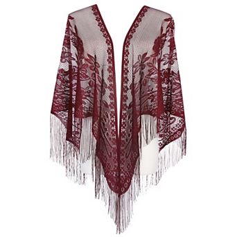 Lace Mesh Fringe Triangle Scarves for Women with Tassels Wedding Formal Party