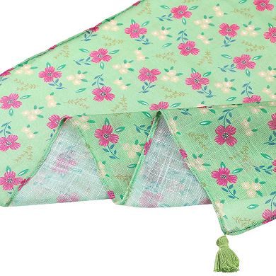 Women's Floral Printed Square Scarf 60x60cm with Tassels