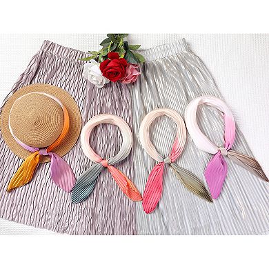 Women's Gradient Color Pleated Satin Scarves Colorful Neck Scarf Neckerchief