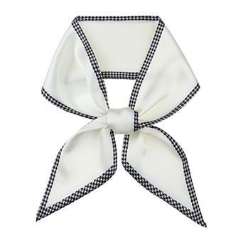 Women's Houndstooth Skinny Long Scarves Satin Silky Ribbon Neckerchief Neck Scarf